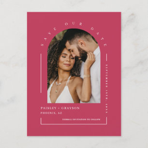 Viva Magenta Boho Arch Photo QR Code Save our Date Briefkaart