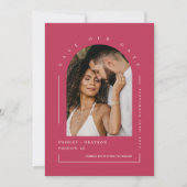 Viva Magenta Boho Arch Photo QR Code Save our Date Kaart (Voorkant)