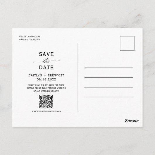 Viva Magenta Boho Arch Photo QR Code Save the Date Briefkaart (Achterkant)