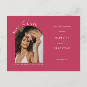Viva Magenta Boho Arch Photo QR Code Save the Date Briefkaart