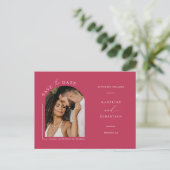 Viva Magenta Boho Arch Photo QR Code Save the Date Briefkaart (Staand voorkant)