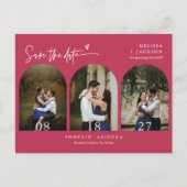 Viva Magenta Boho Arch Photo QR Code Save the Date Briefkaart (Voorkant)