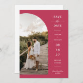 Viva Magenta Boho Arch Photo QR Code Save the Date Kaart (Voorkant / Achterkant)