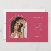 Viva Magenta Boho Arch Photo QR Code Save the Date Kaart (Voorkant)