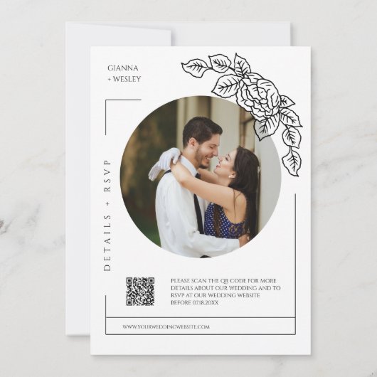 Viva Magenta Botanical Line Art QR Code Foto Kaart (Achterkant)