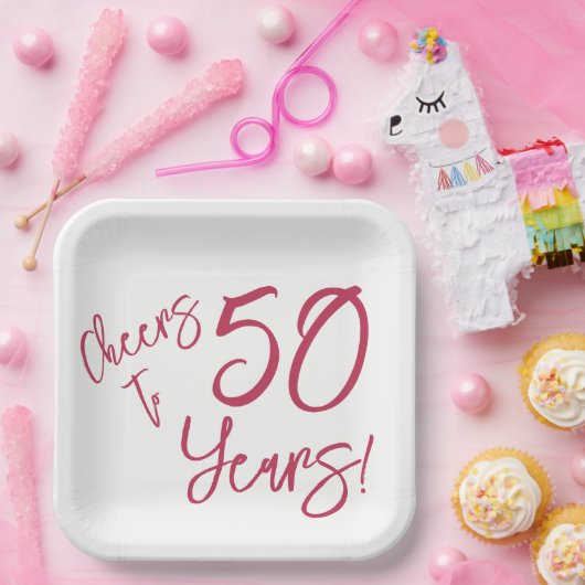 Viva Magenta Cheers tot 50 jaar Papieren Bordje (Feest)