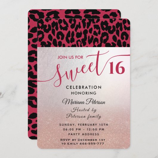 Viva Magenta Cool Trendy leopard zoet 16 Kaart (Voorkant / Achterkant)