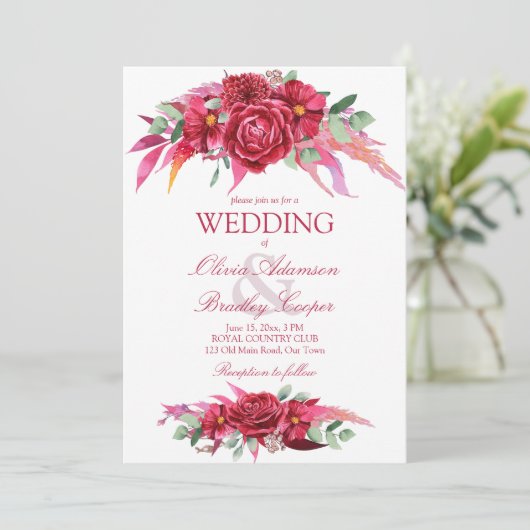 Viva magenta crimson burgundy bloemen roos kaart (Staand voorkant)