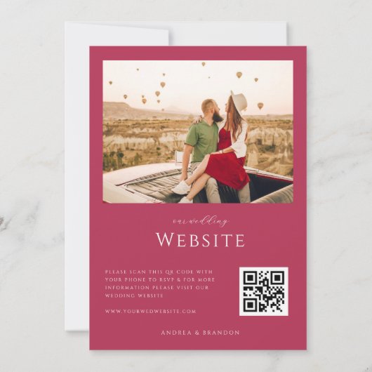 Viva Magenta Delicate Script Qr-code Berichten met Kaart (Achterkant)