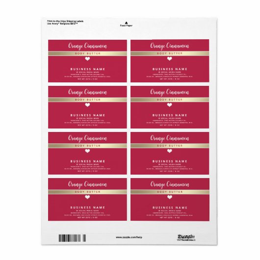 Viva magenta Eenvoudig modern wit hart product  Etiket (Full Sheet)