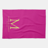 Viva Magenta Effen Kleur Goud Monogram Familienaam Theedoek (Horizontaal)