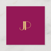 Viva Magenta Elegant Gold Monogram Sjabloon Modern Vierkante Visitekaartje (Voorkant)