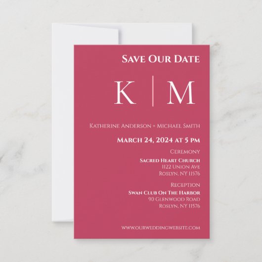 Viva Magenta en White-Monogram-Bruiloft- Save The Date (Voorkant)