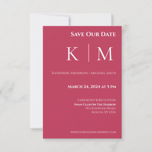 Viva Magenta en White-Monogram-Bruiloft- Save The Date (Voorkant)