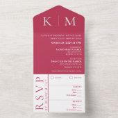 Viva Magenta en White-Monogram-Wedding- All In One Uitnodiging (Binnen)