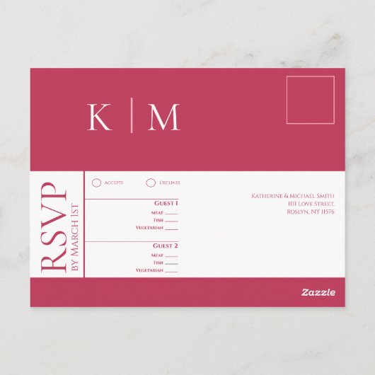 Viva Magenta en White-RSVP-Wedding- Briefkaart (Achterkant)