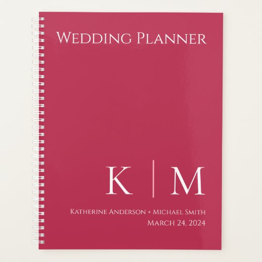 Viva Magenta en Wit- Monogram-Bruiloft-Planner Planner (Voorkant)
