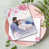 Viva magenta en witte bloemen foto Save the Date Briefkaart