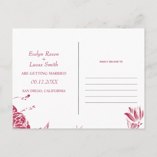 Viva magenta en witte bloemen foto Save the Date Briefkaart (Achterkant)