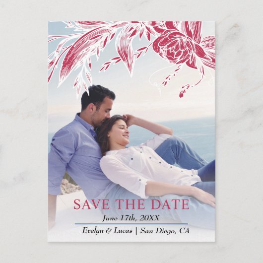 Viva magenta en witte bloemen foto Save the Date Briefkaart (Voorkant)