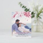 Viva magenta en witte bloemen foto Save the Date Briefkaart (Staand voorkant)