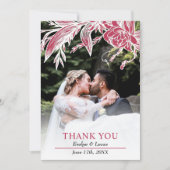 Viva magenta en witte bloemen trouwfoto bedankkaart (Voorkant)