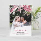 Viva magenta en witte bloemen trouwfoto bedankkaart (Staand voorkant)