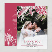 Viva magenta en witte bloemen trouwfoto bedankkaart (Voorkant / Achterkant)