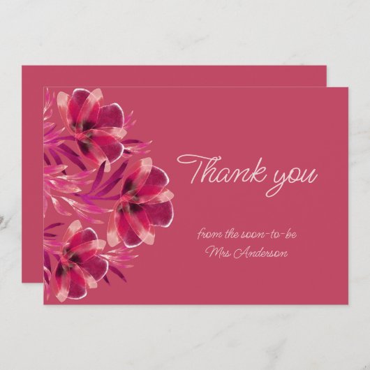 Viva Magenta Floral Bedankkaart (Voorkant / Achterkant)