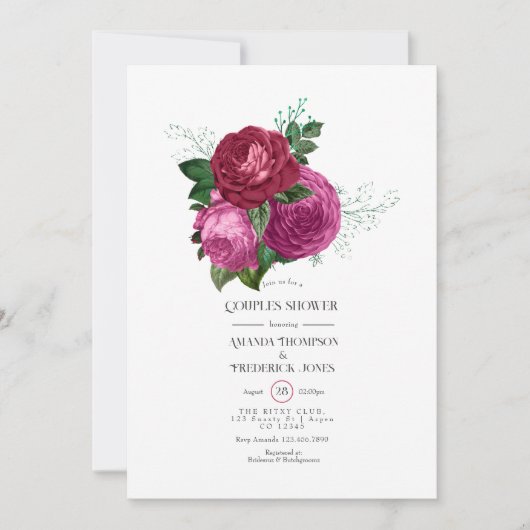 Viva Magenta Floral Couples Shower Kaart (Voorkant)