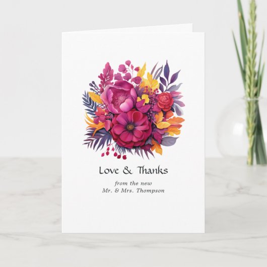 Viva Magenta Floral Wedding Bedankkaart (Voorkant)