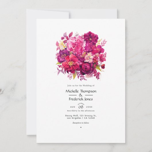 Viva Magenta Floral Wedding Kaart (Voorkant)