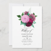 Viva Magenta Floral Wedding Kaart (Voorkant)