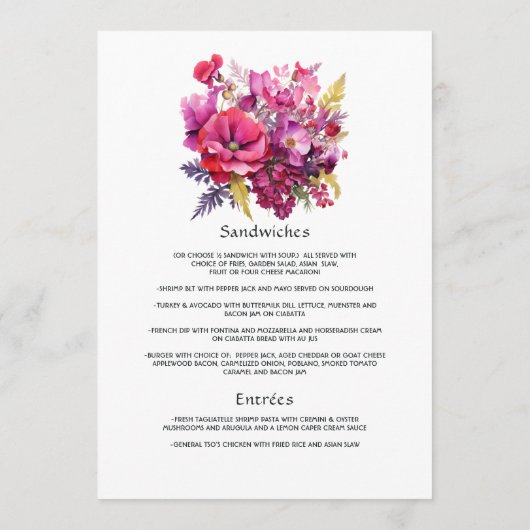 Viva Magenta Floral Wedding Menu (Achterkant)