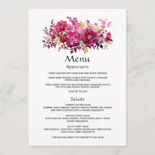 Viva Magenta Floral Wedding Menu (Voorkant)