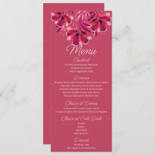 Viva Magenta floral Wedding Menu (Voorkant / Achterkant)