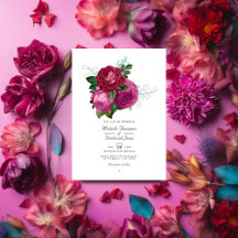 Viva Magenta Floral Wedding QR Code Rsvp