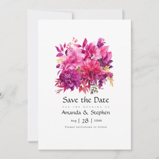 Viva Magenta Floral Wedding Save The Date (Voorkant)