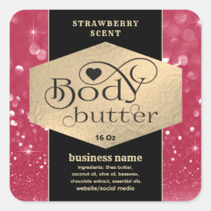 Viva magenta glinsterende typografie body butter vierkante sticker