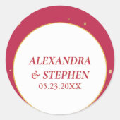 Viva Magenta Gold Calligraphy Couple Name Wedding Ronde Sticker (Voorkant)