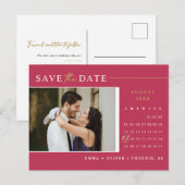 Viva Magenta Goud Save the Date Agenda QR-code Briefkaart (Voorkant / Achterkant)