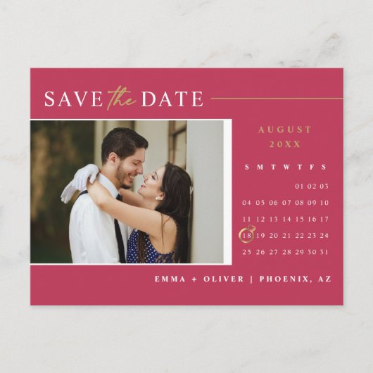 Viva Magenta Goud Save the Date Agenda QR-code Briefkaart (Voorkant)