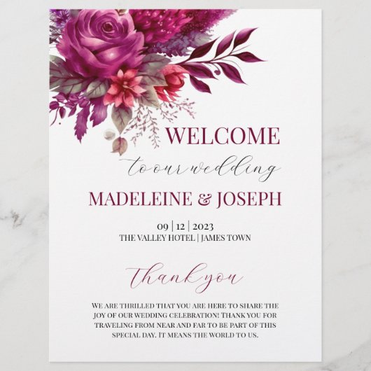 Viva Magenta huwelijksceremonie programma Flyer (Voorkant)