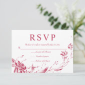 Viva magenta lijn art bloemen typografie floraal RSVP kaartje (Staand voorkant)