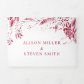 Viva magenta lijn kunst bloemen foto bruiloft drieluik uitnodiging (Cover)