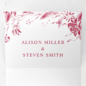 Viva magenta lijn kunst bloemen foto bruiloft drieluik uitnodiging (Binnenzijde eerst)