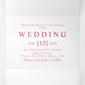 Viva magenta lijn kunst bloemen foto bruiloft drieluik uitnodiging (Binnenkant midden)