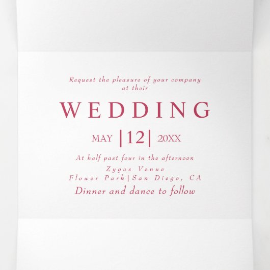 Viva magenta lijn kunst bloemen foto bruiloft drieluik uitnodiging (Binnenkant midden)