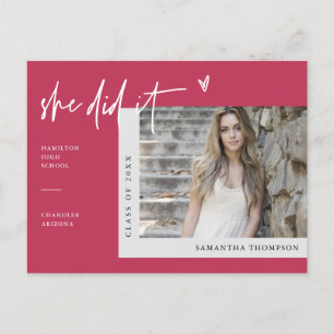 Viva Magenta Minimale Foto Ze maakte het Afstudere Briefkaart