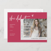 Viva Magenta Minimale Foto Ze maakte het Afstudere Briefkaart (Voorkant / Achterkant)